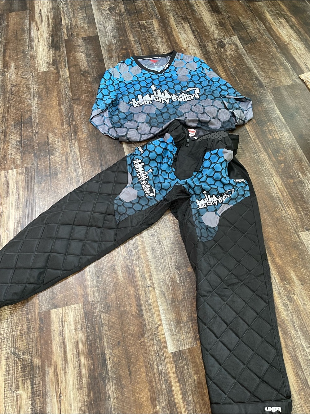 Main City Ballers Blue & Gray Paintball Jersey and Quilted Pants Set